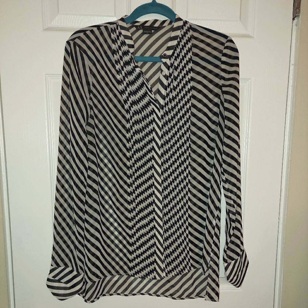 Armani exchange black and white striped dress blou
